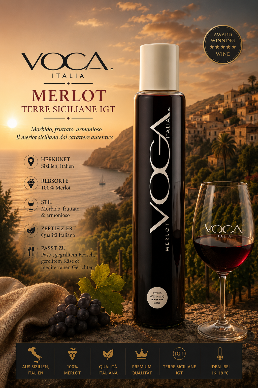 Merlot, Weinflasche, Italien, Merlot Terre Siciliane IGT, Rotwein