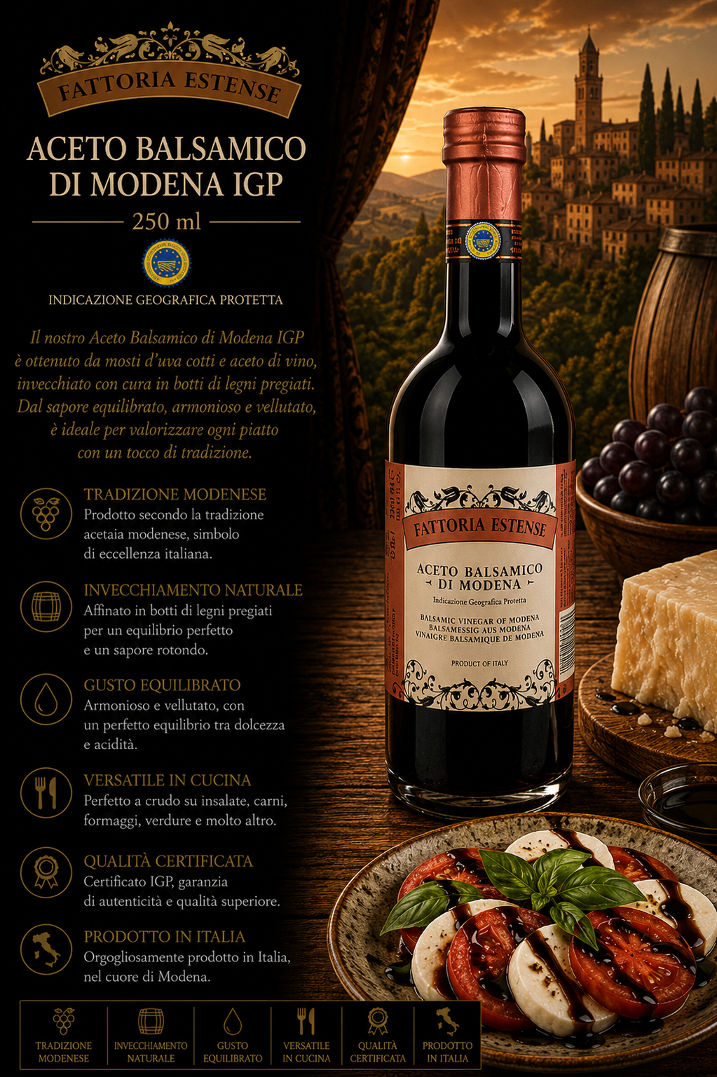 aceto balsamico, modena, vinagre balsámico, etiqueta de botella, producto italiano