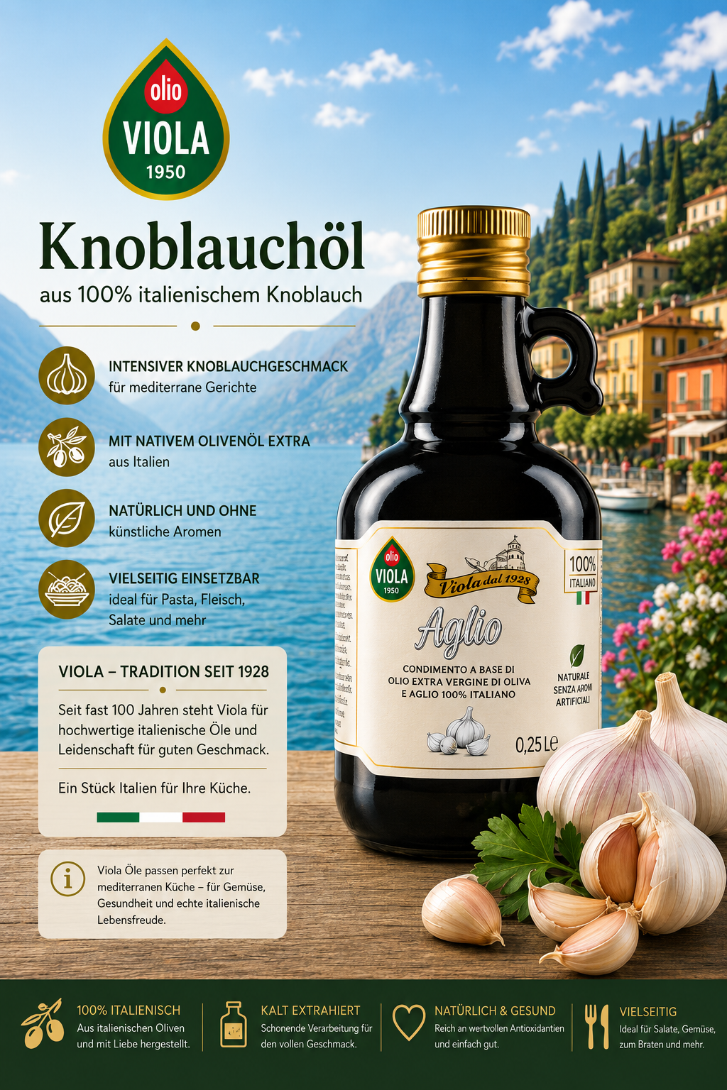 Knoblauchöl, Olivenöl, Aglio, Italienisch, Flasche 0,25L