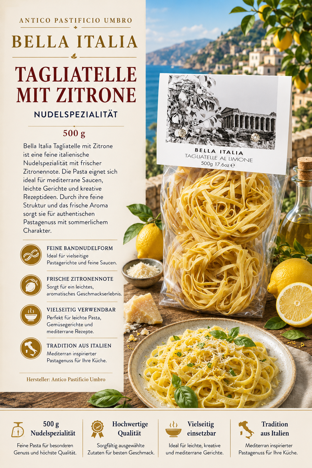 Tagliatelle, Pasta, Zitronennote, Nudelspezialität, Italienische Pasta
