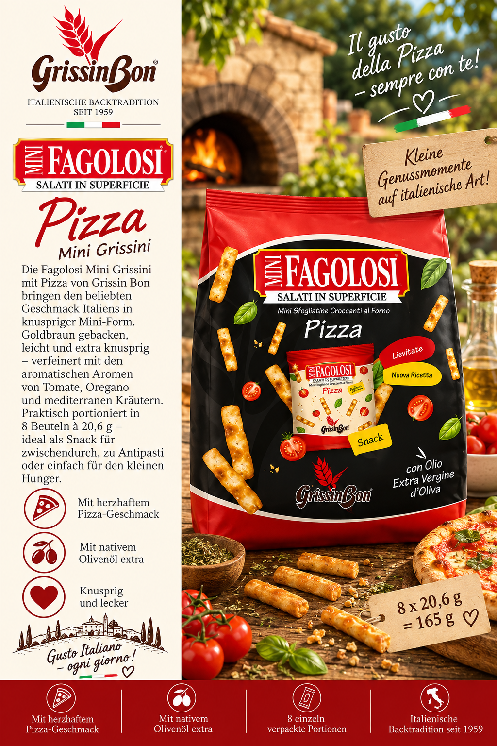 Pizza, Snack, GrissinBon, Backzutaten, Italienisch