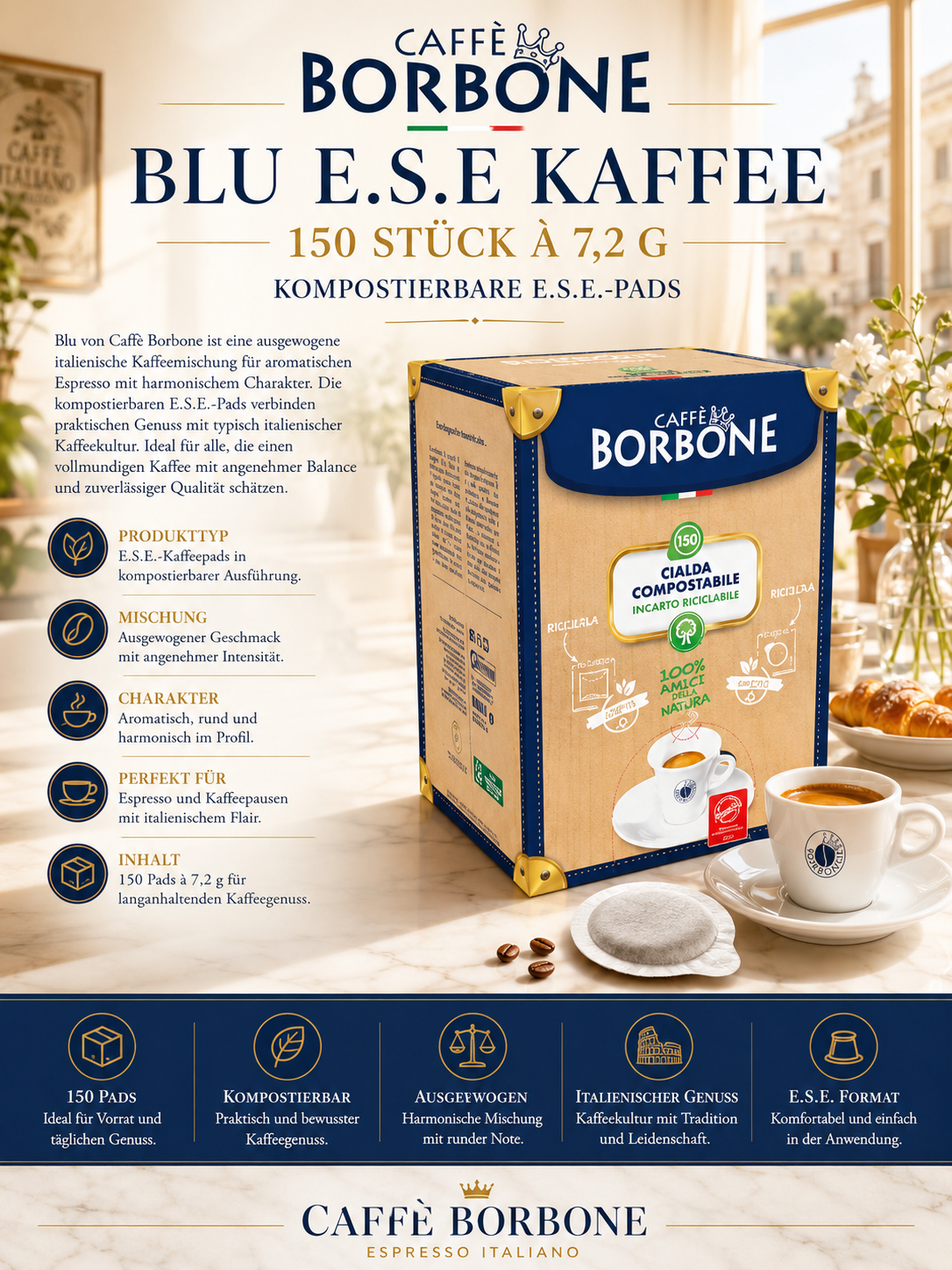 Kaffee Pads, E.S.E. Pad, Kaffeebox, Kompostierbar, Kartonbox