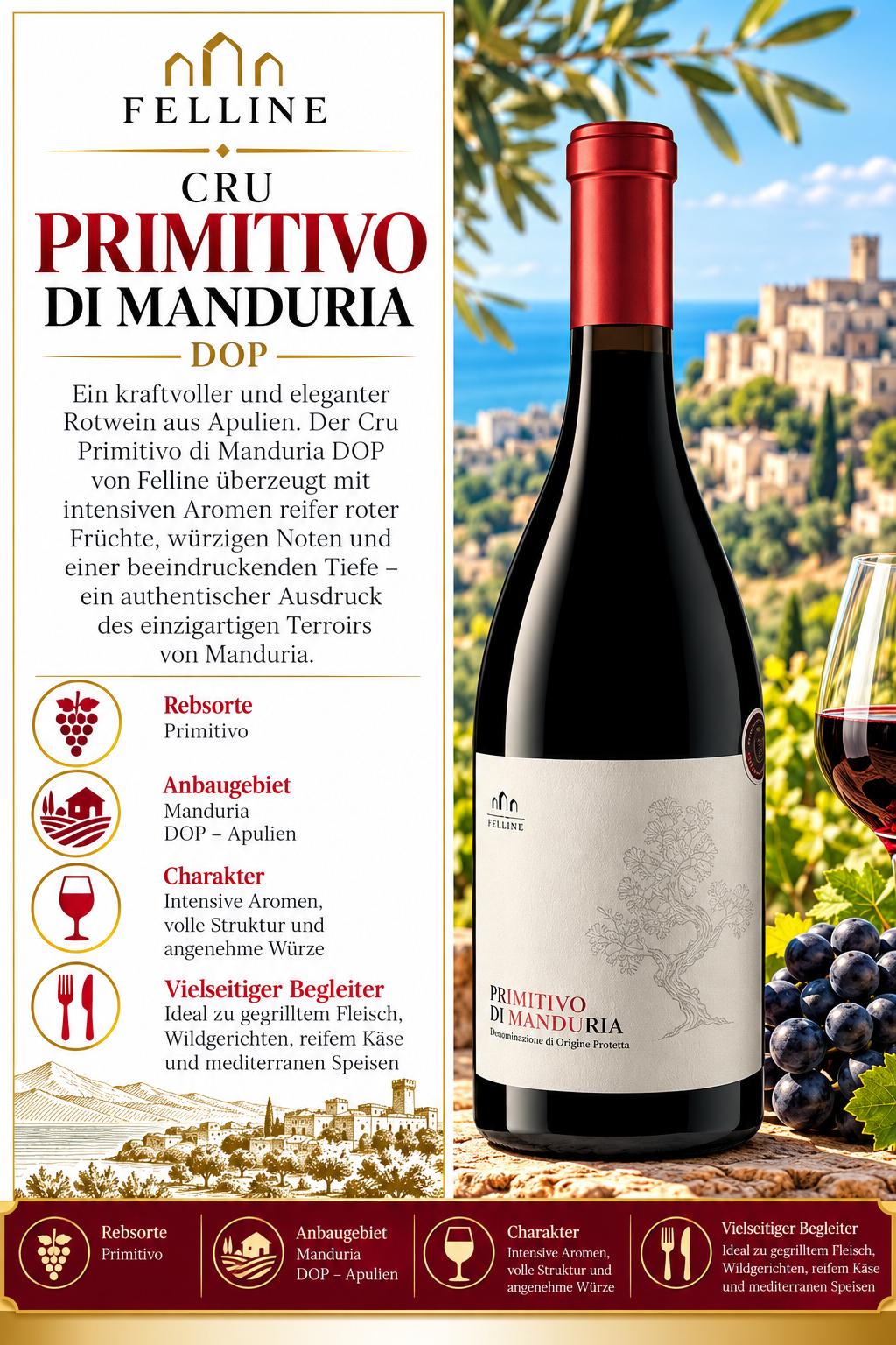 Rotwein, Primitivo, Manduria, DOP, Flasche