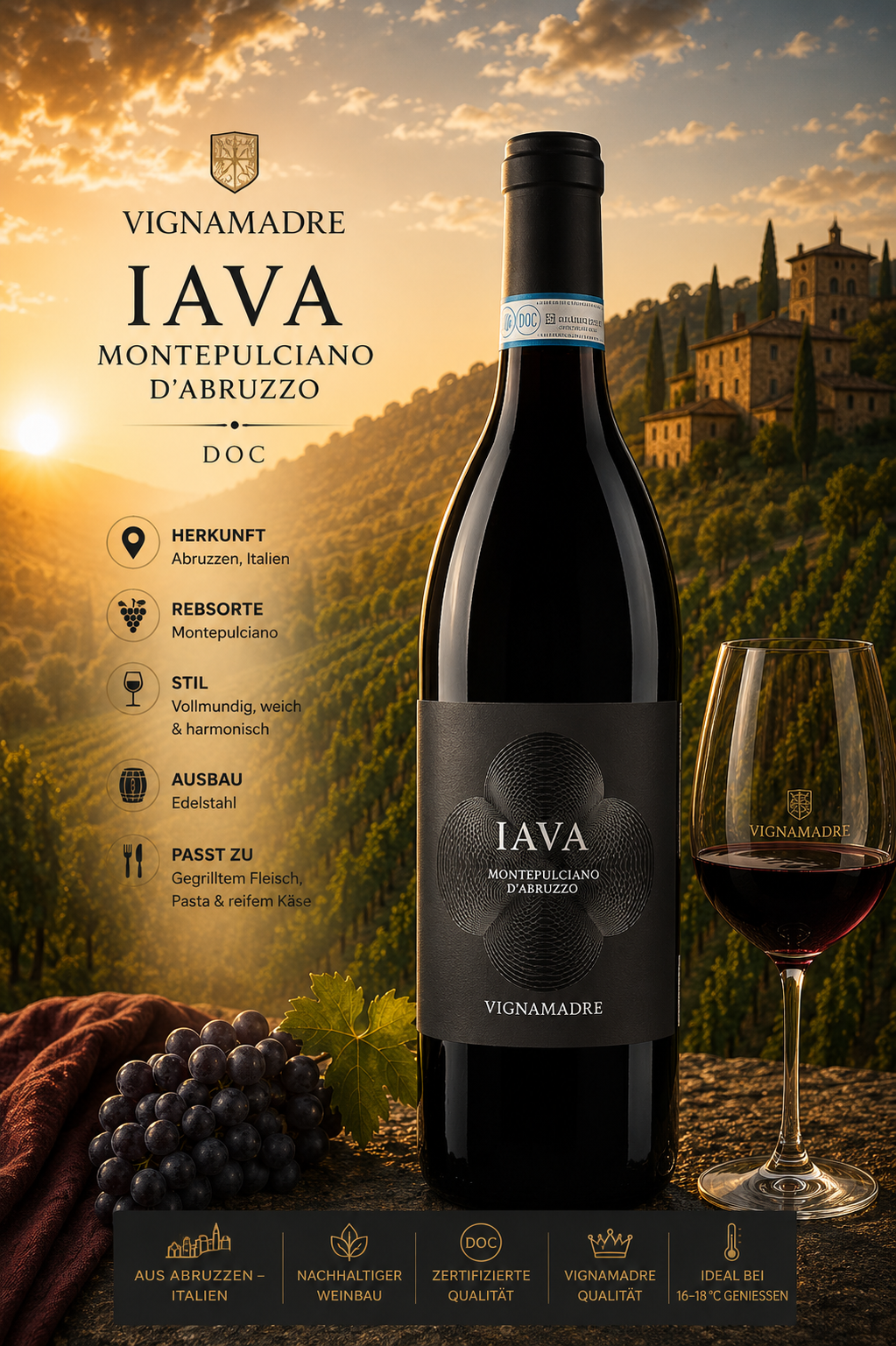 Wein, Rotwein, Montepulciano, Abruzzen, Flasche