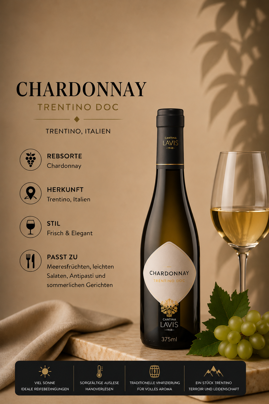 Chardonnay, Weinflasche, Weißwein, Trentino, Gruppe2024