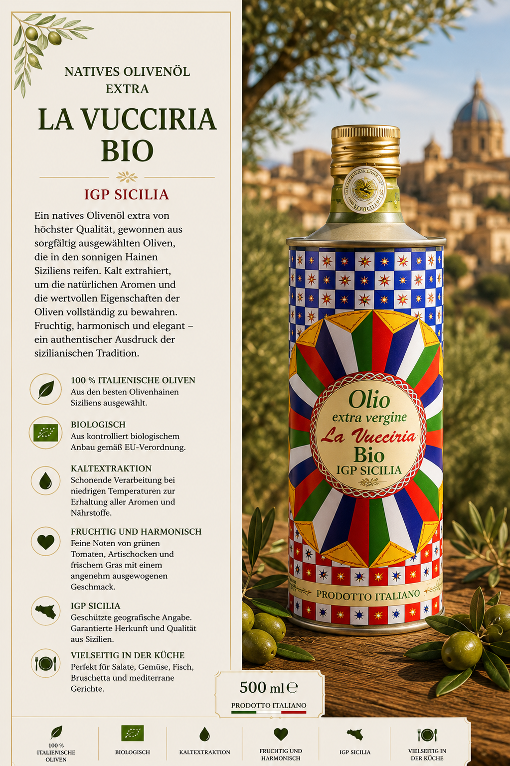Olivenöl, Bio, Extra Vergine, La Vecchiria, IGP Sicilia