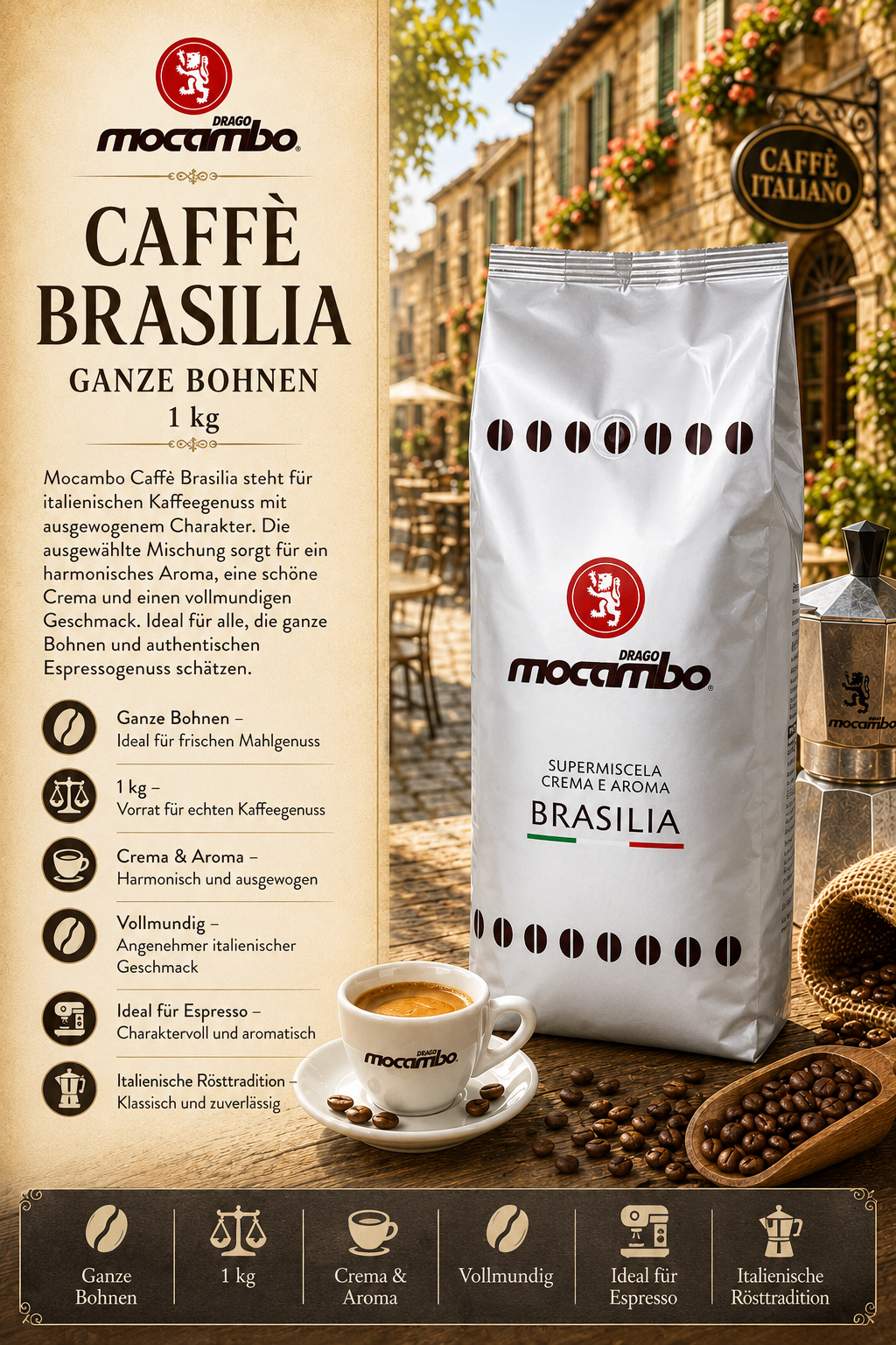 Kaffee, Kaffeebohnen, Brasilia, Ganze Bohnen, 1 kg