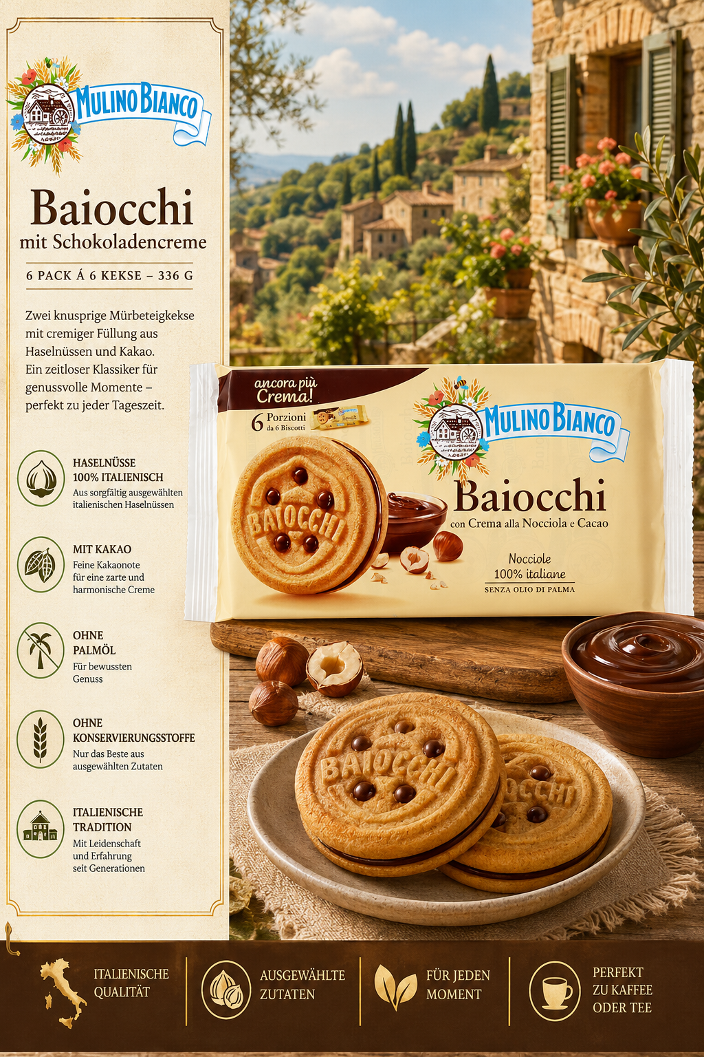 Baio..., Keks, Schokoladencreme, Haselnüsse, Italienisch