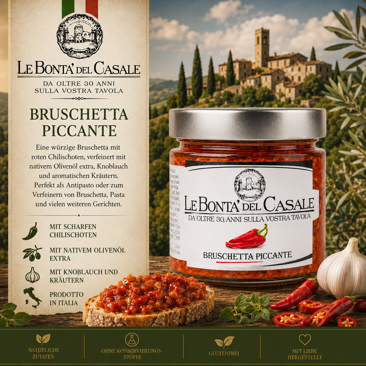 Bruschetta, Piccante, Chili, Olivenöl, Knoblauch