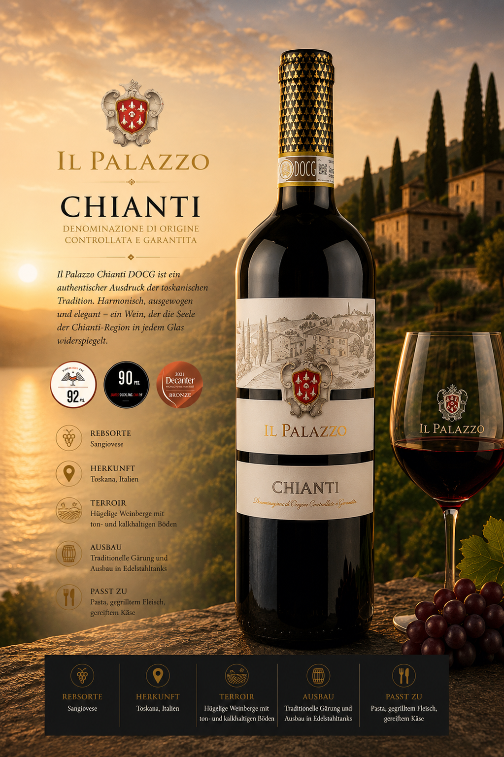 Wein, Rotwein, Chianti, Flasche, Glas, Chianti, Weinflasche, Rotwein, Italien, Etikett