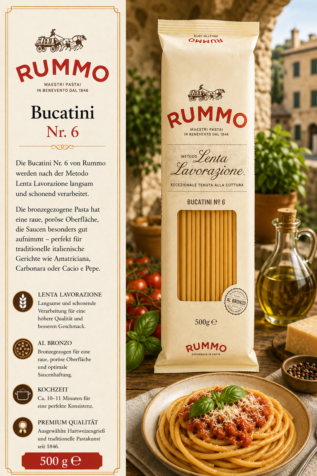 Pasta, Bucatini, 500 g, Lange Nudeln, Rummo