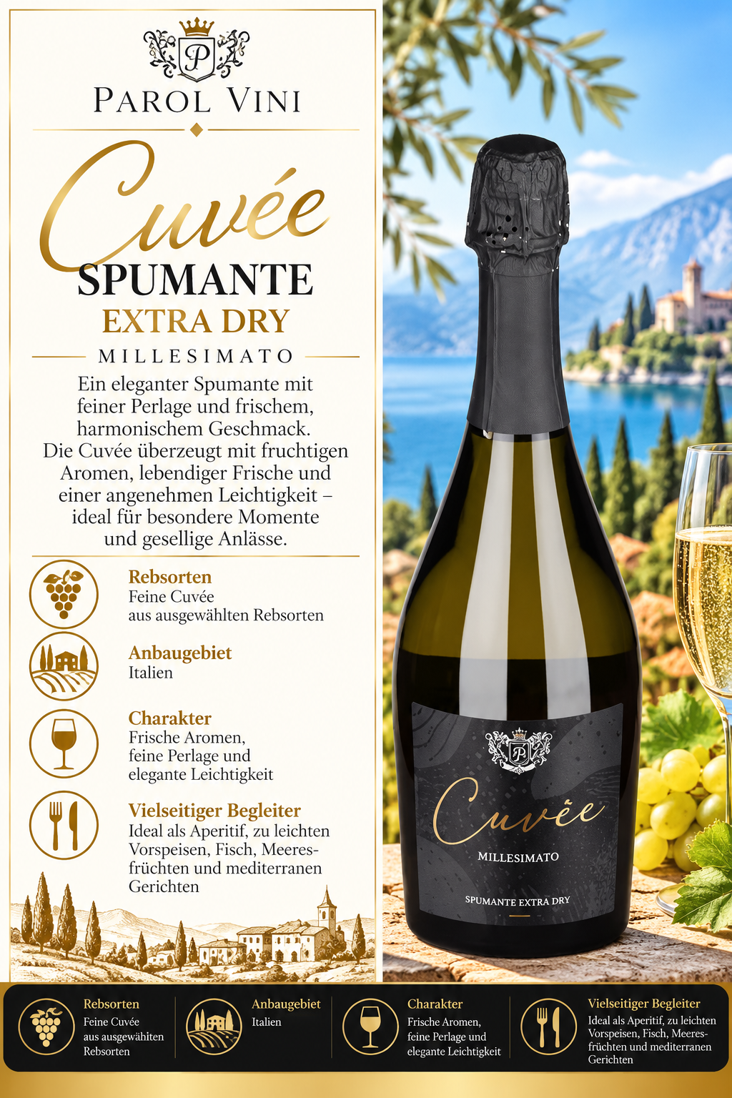 Sekt, Spumante, Extra Dry, Flasche, Etikett