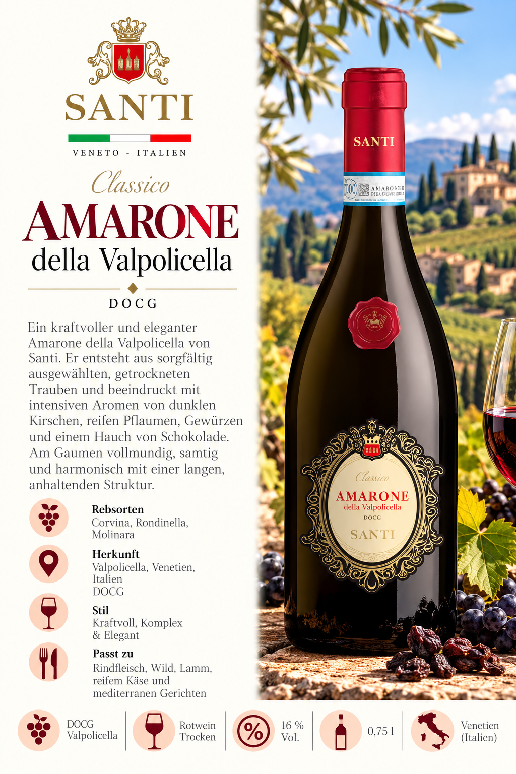 Amarone, Valpolicella, Rotwein, Weinflasche, DOCG