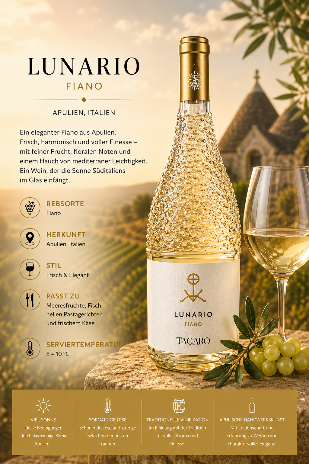 Wein, Weißwein, Apulien, Italien, Glasflasche