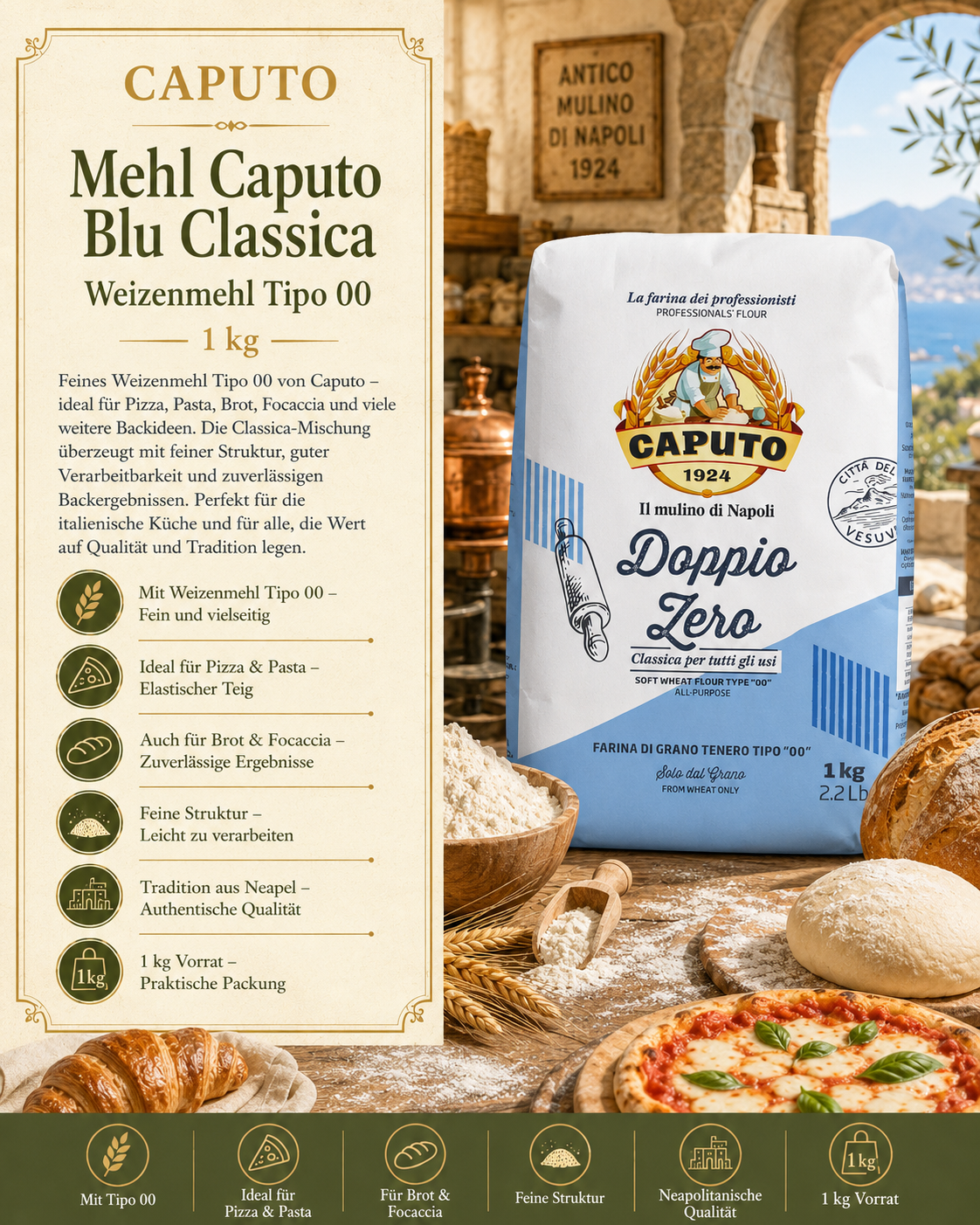 Mehl, Pizza-Mehl, Weizenmehl, 1 kg, Backzutat
