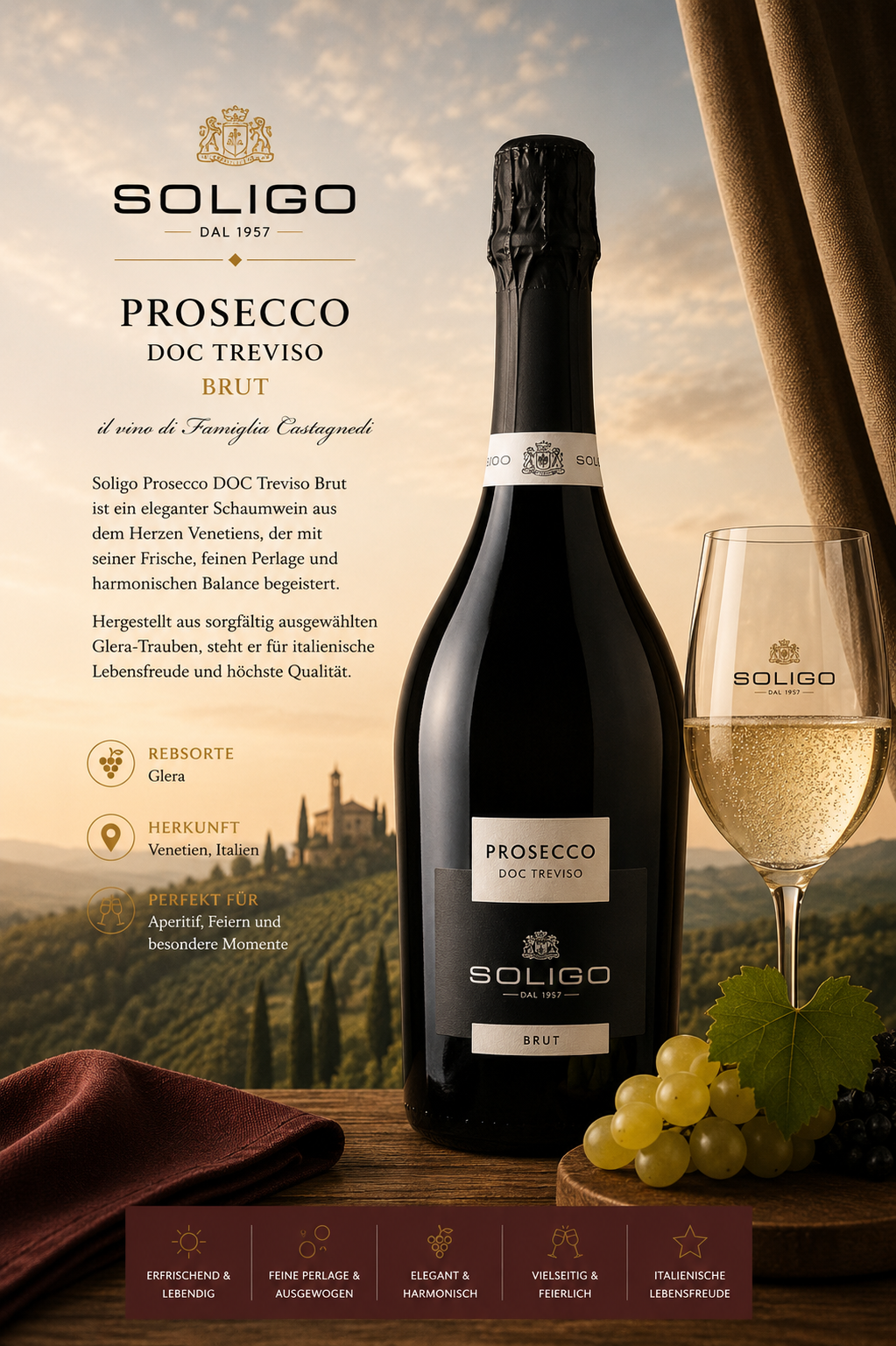 Prosecco, Sekt, Champagner, Brut, Flasche