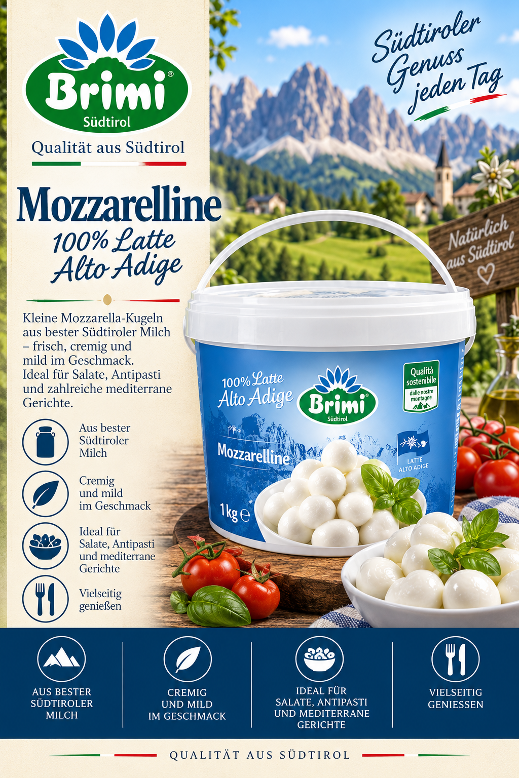 Mozzarella, Milch, Käse, Alto Adige, 1 kg