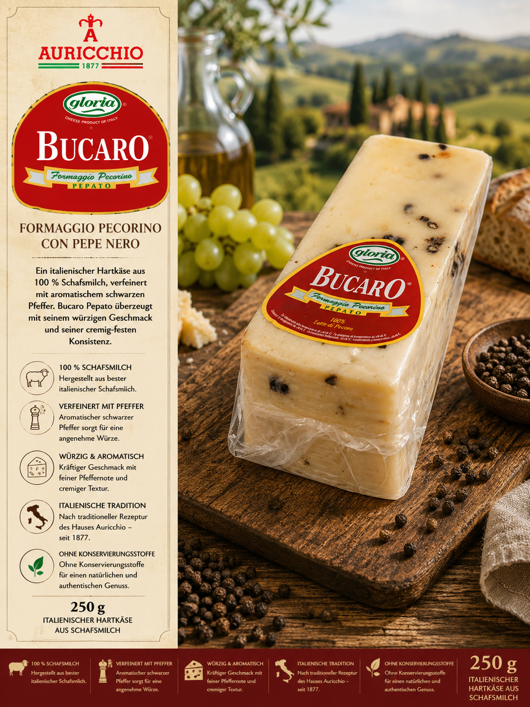 Käse, Hartkäse, Italienisch, Formagggio Pecorino, Bucaro