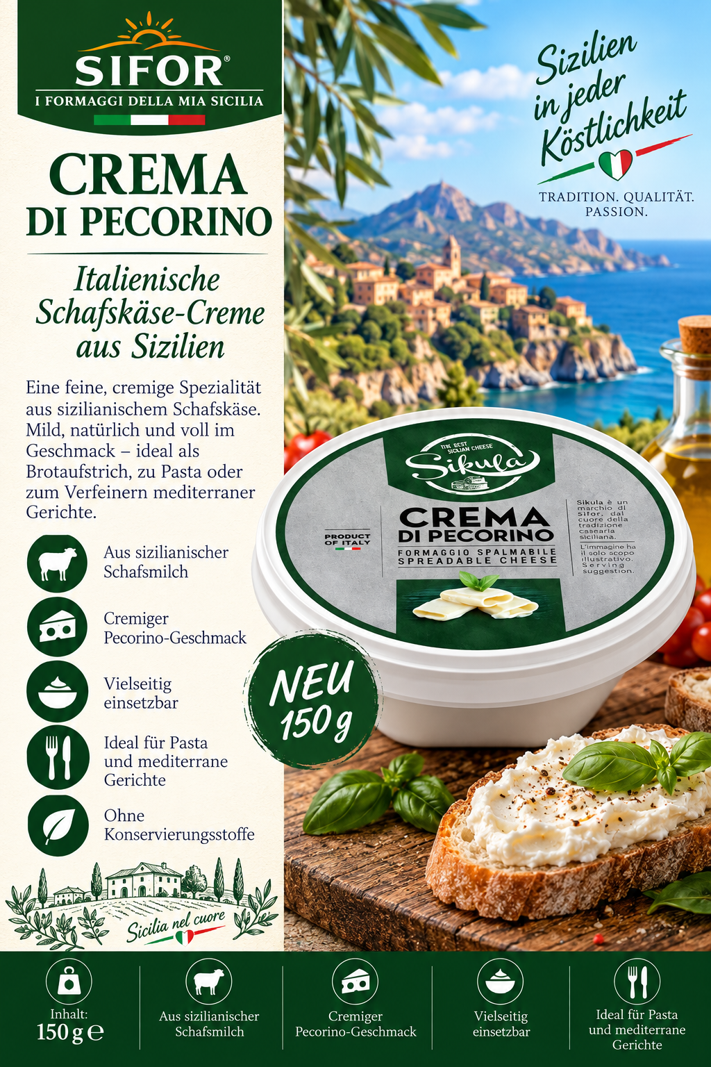 Käsecreme, Pecorino, Sizilianischer Käse, Crema di Pecorino, 150 g