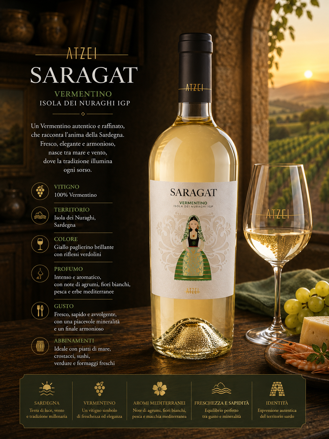 Weißwein, Vermentino, Sardegna, Weinflasche, Glas