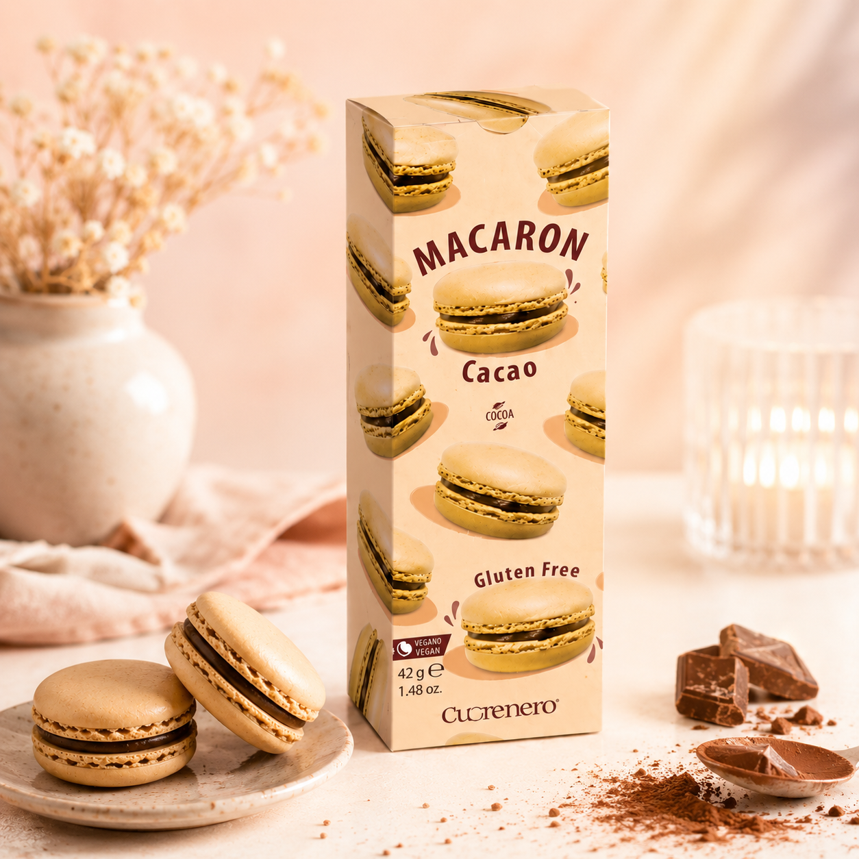 Macaron, Makronen, glutenfrei, Kakao, vegan