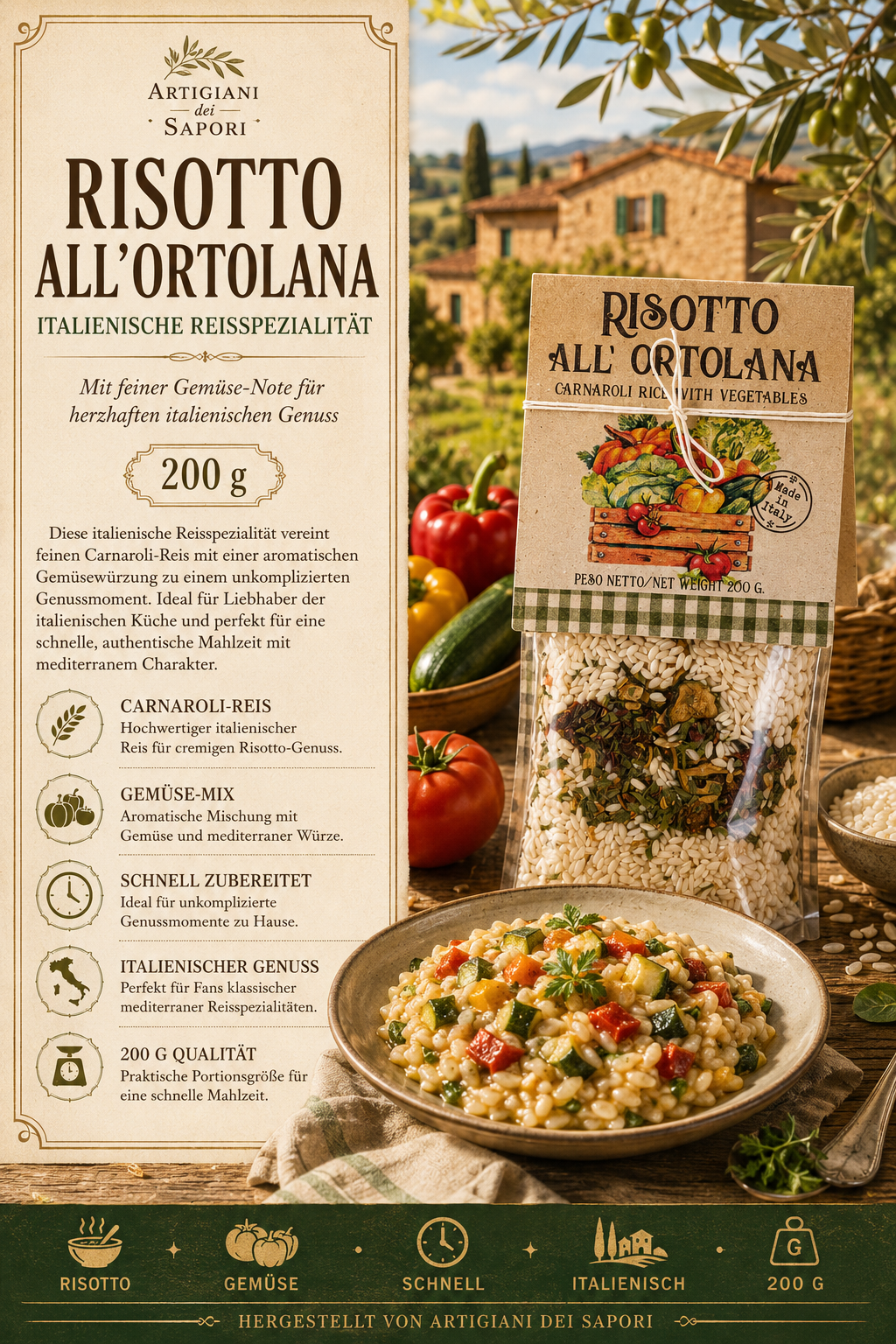 Risotto, Reis, Italienische Spezialität, Gemüse-Mix, 200 g