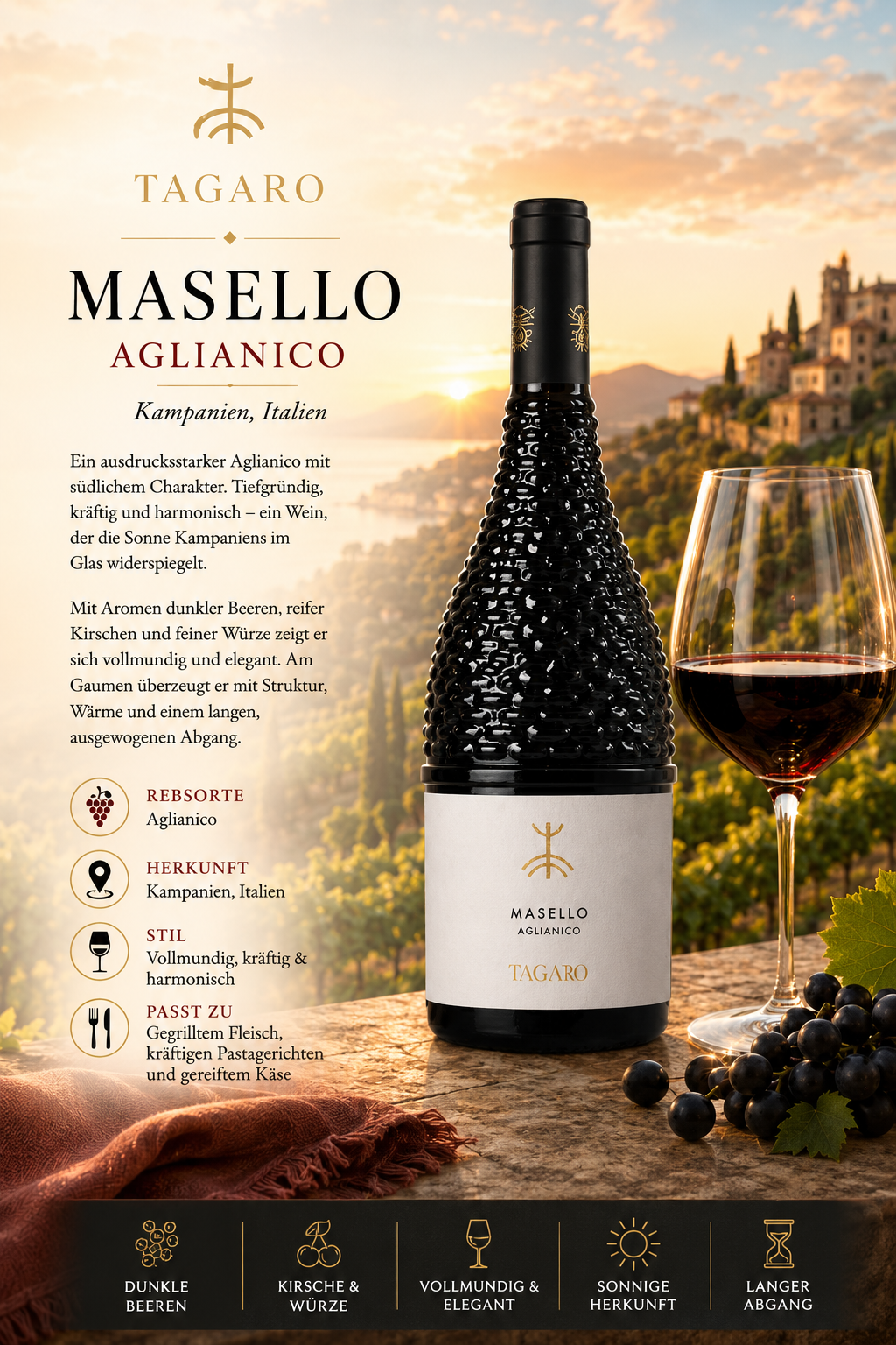 Wein, Rotwein, Flasche, Aglianico, Dekor