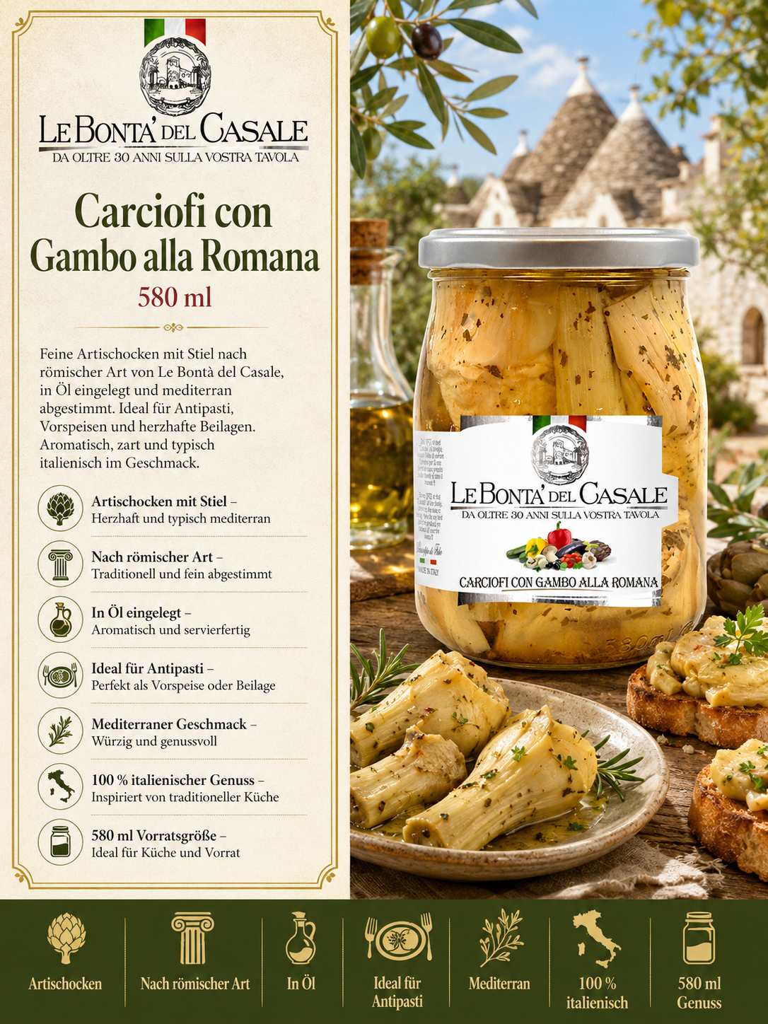 Artischocken, Gambo alla Romana, Glasglas?, 580 ml, Italienisch Genus