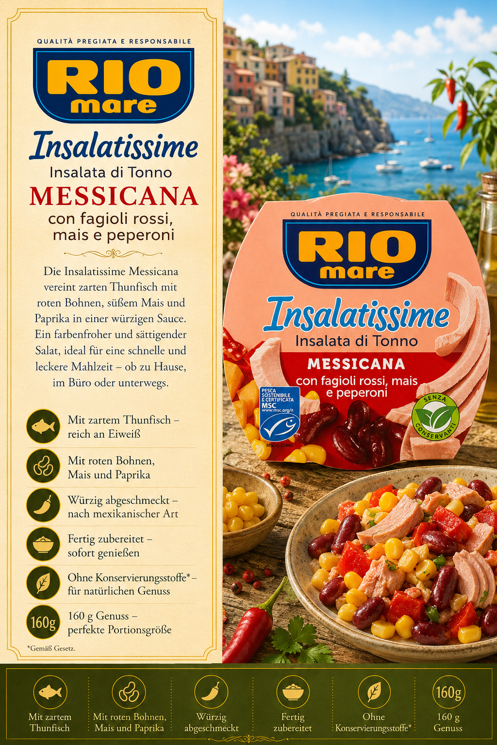 Thunfischsalat, Mittelmeer-Mischung, Doseninhalt, Federkohl, 160 g