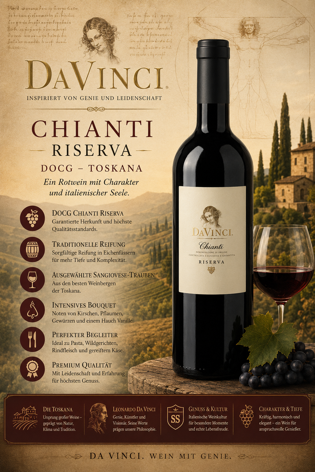 wein, Chianti, Riserva, Flasche, Weinglas