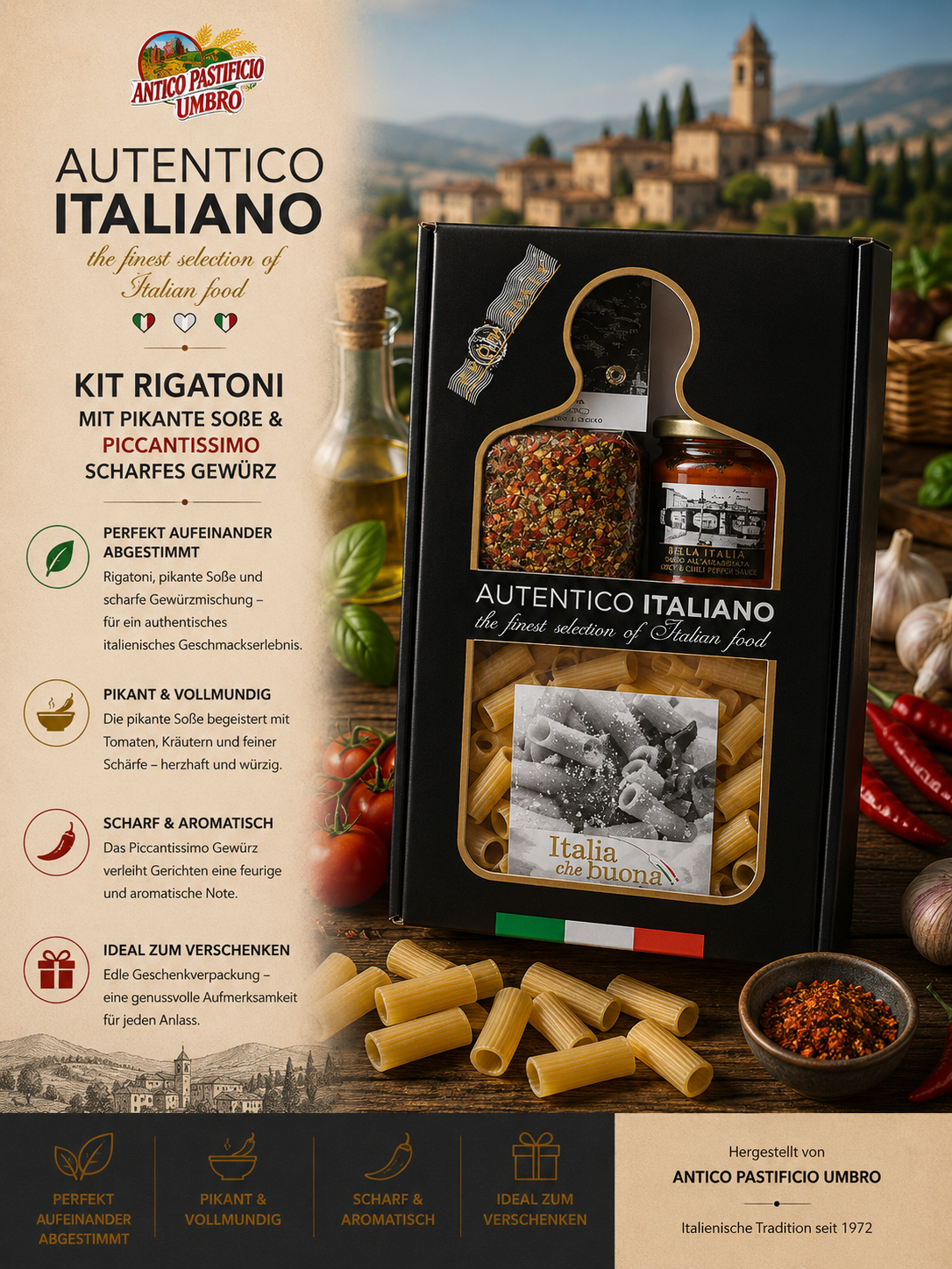 Kit Rigatoni, Italienische Küchenware, Pikant-Gewürzset, Pikant & Aromatisch, Italienische Tradition