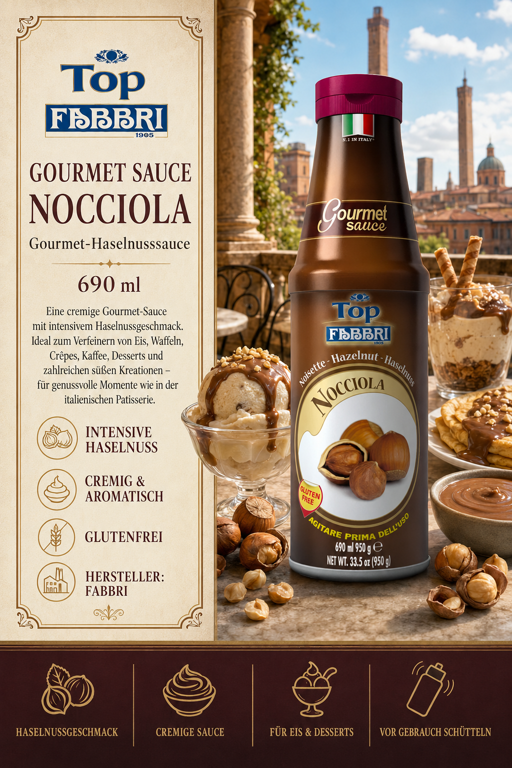 Nocciola, Haselnuss, Gourmet-Sauce, Glutenfrei, Schokoladencreme