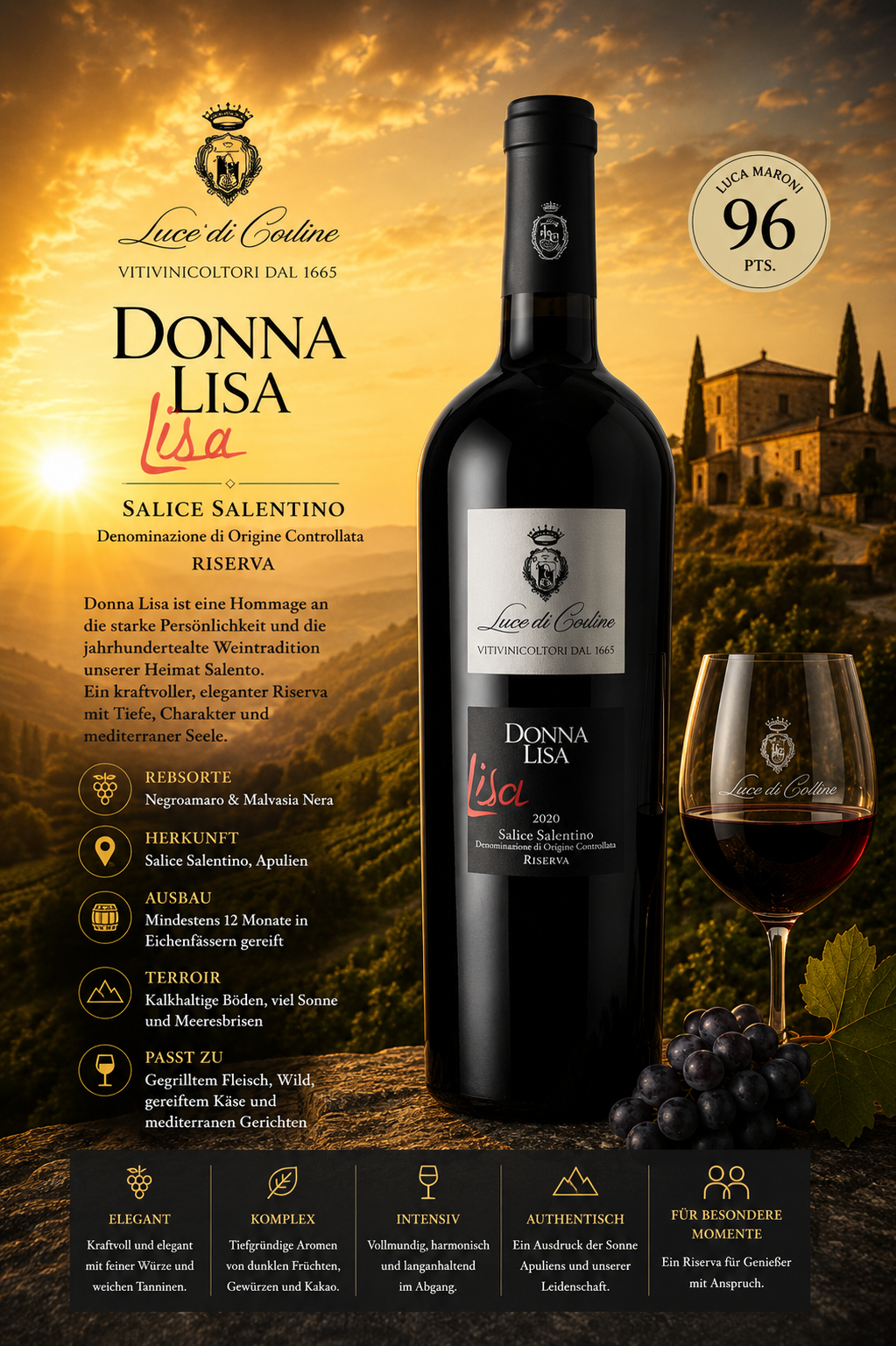 wein, rotwein, riserva, salento, donna lisa
