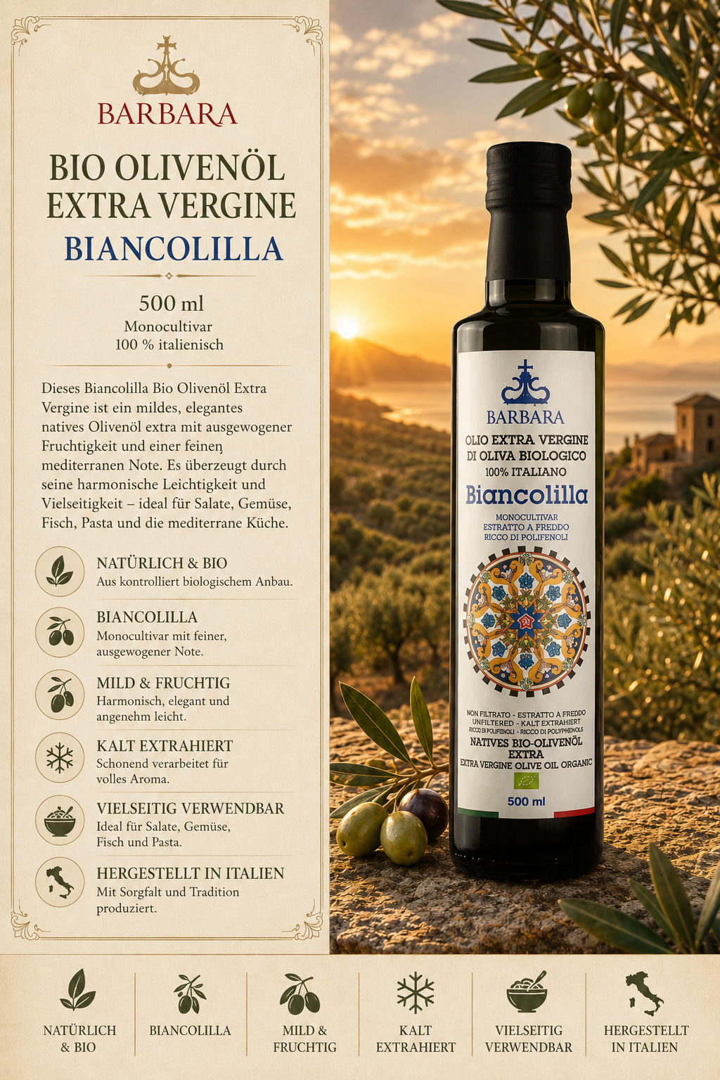 Olivenöl, Biancollia,  Extra Vergine, 500 ml, Biancollila