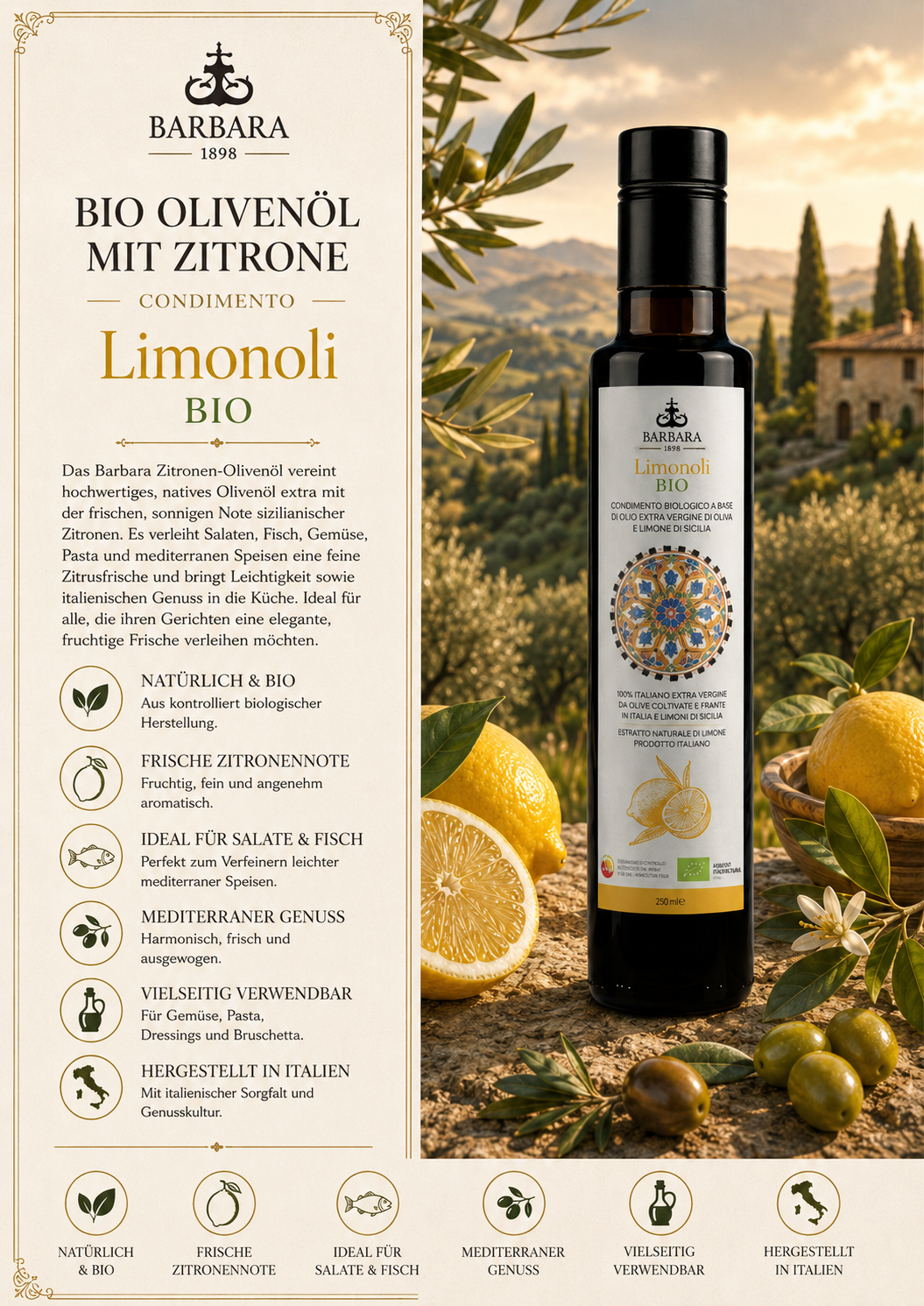Bio Olivenöl, Limonioli, Zitronennote, Olivenöl, Italien