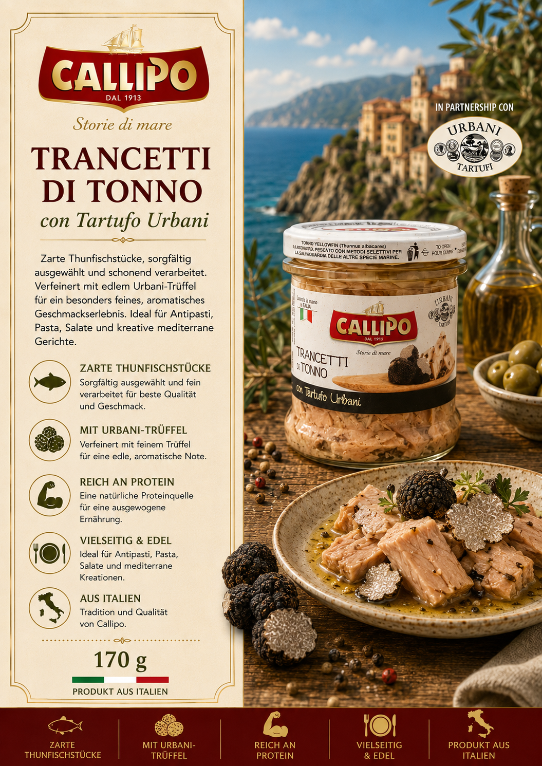 Trancetti di tonno, Tuna pâté, Urban Trüffel, Pasteten-Glas, Italienischer Snack