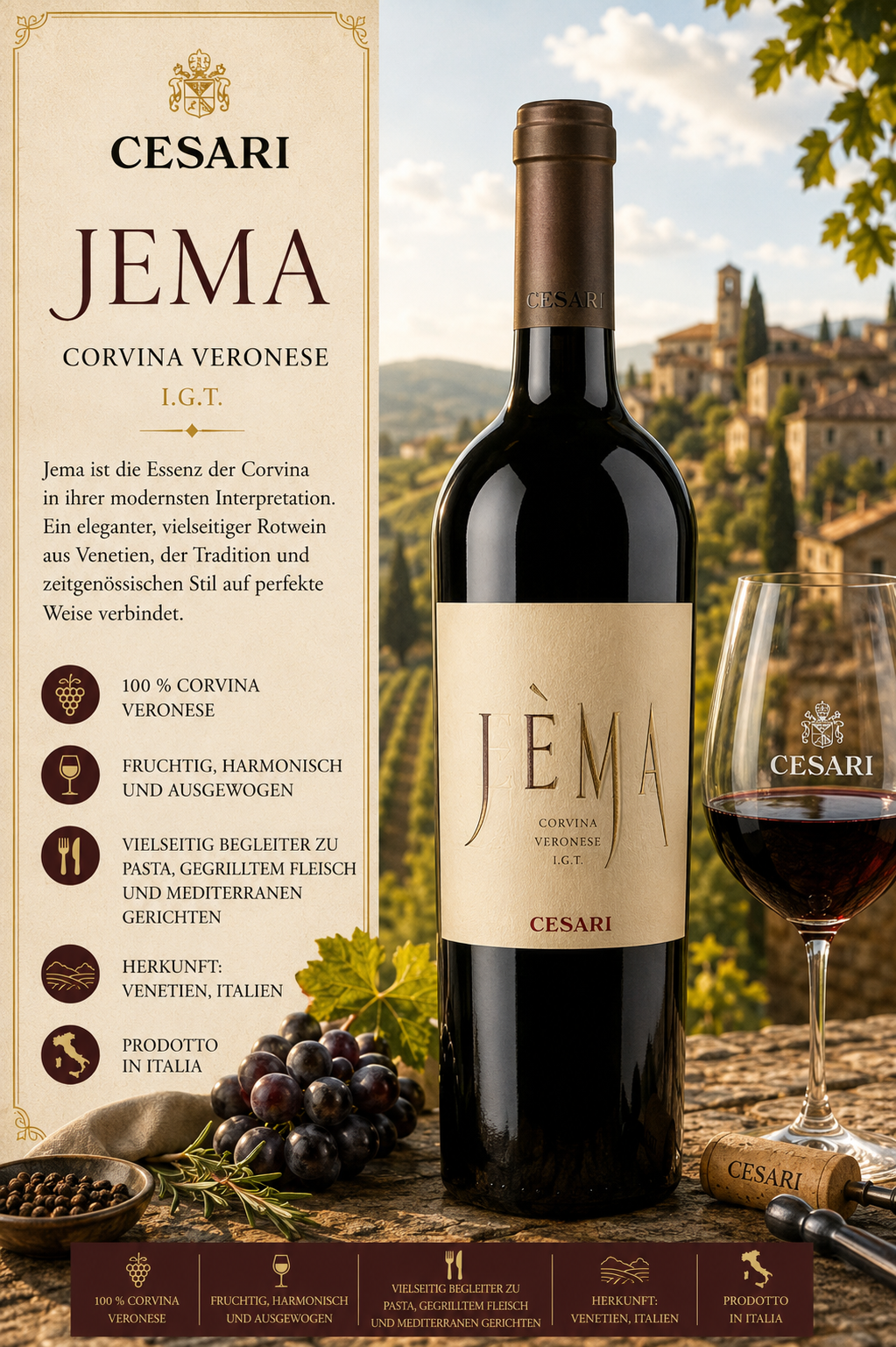 Weinflasche, Rotwein, Corvina, I.G.T., Italien