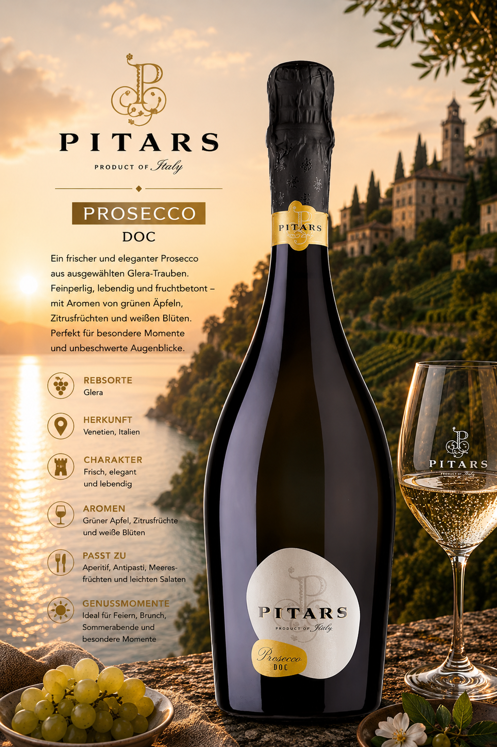 Prosecco, Sekt, Flasche, Glas, Italien