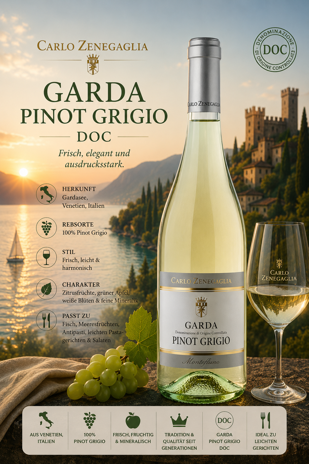 Weißwein, Pinot Grigio, Garda, DOC, Flasche