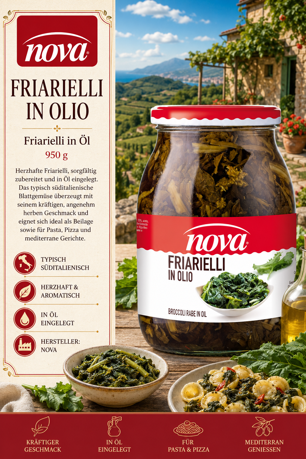 Friarelli in Öl, In Öl eingelegt, Glas jar, 950 g, italienisch