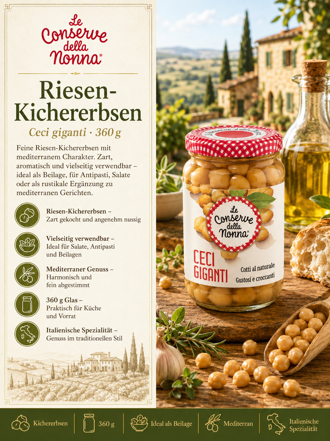 Kichererbsen, Riesen-Kichererbsen, Glas mit Deckel,  mediterran, 270 g
