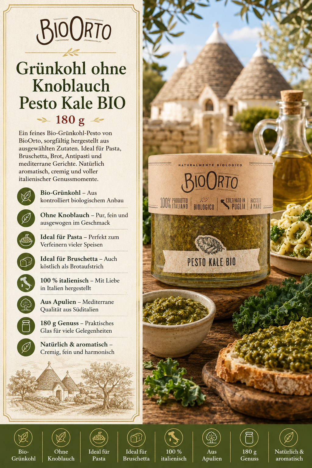 Pesto, Kale, Bio, Glas jar, Italienisch
