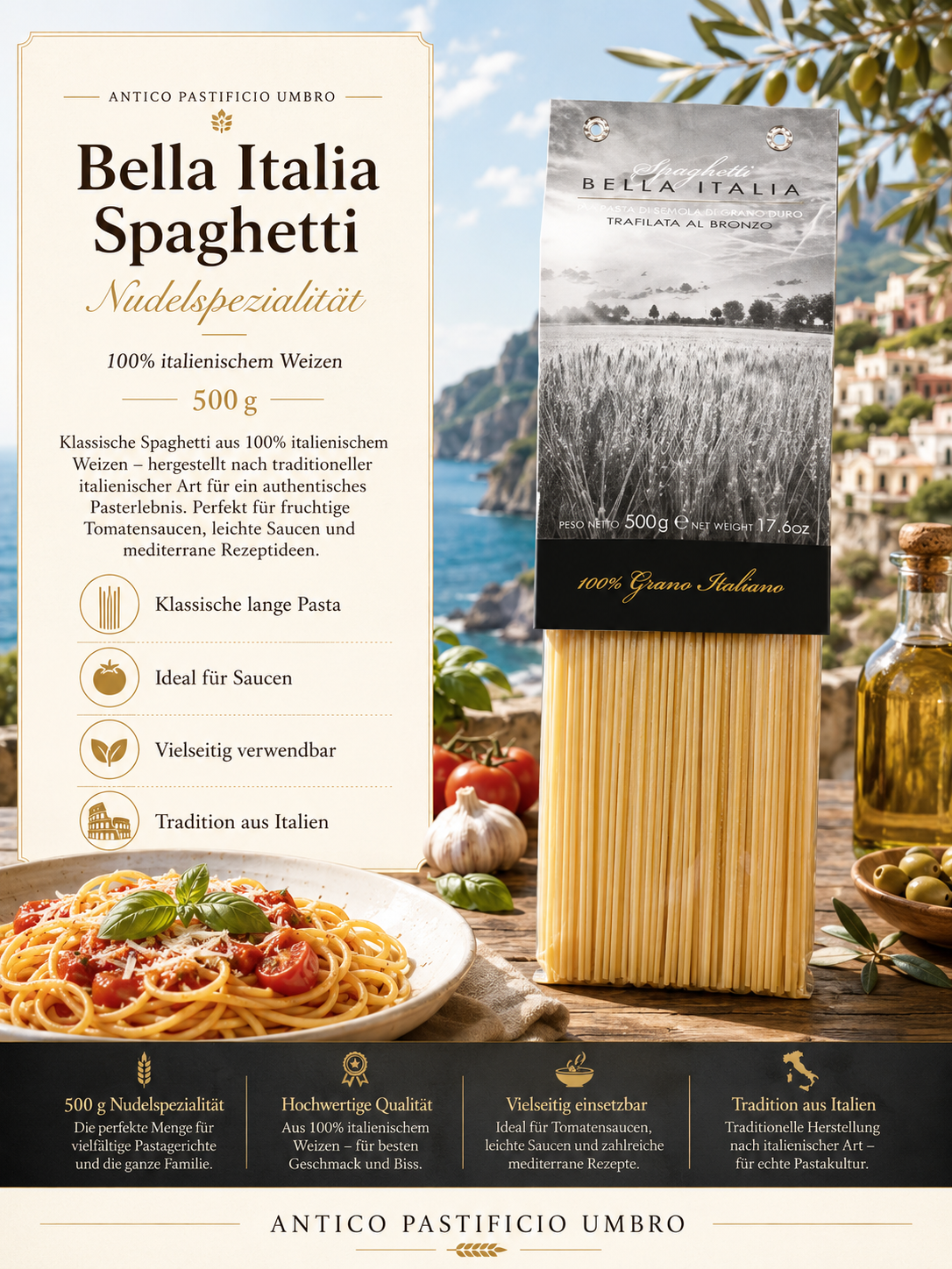 Spaghetti, Nudelspezialität, Spaghetti-Nudeln, Italienische Pasta, Grano Italiano