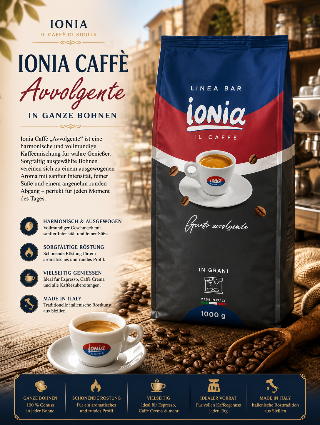 Kaffee, Kaffee Bohnen, Paket, 1000 g, Italienische Röstung