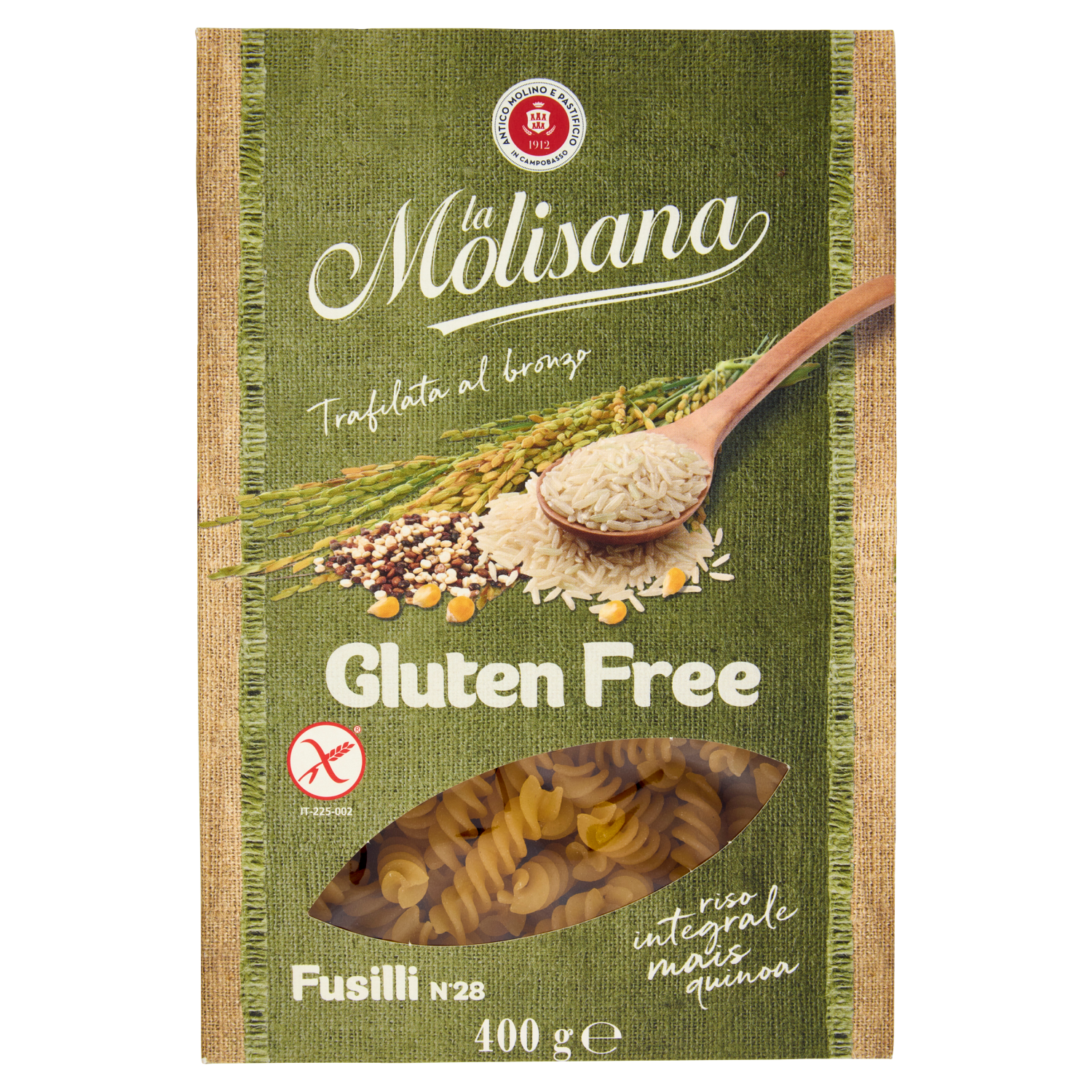 glutenfrei, pasta, fusilli, brauner reis, verpackung
