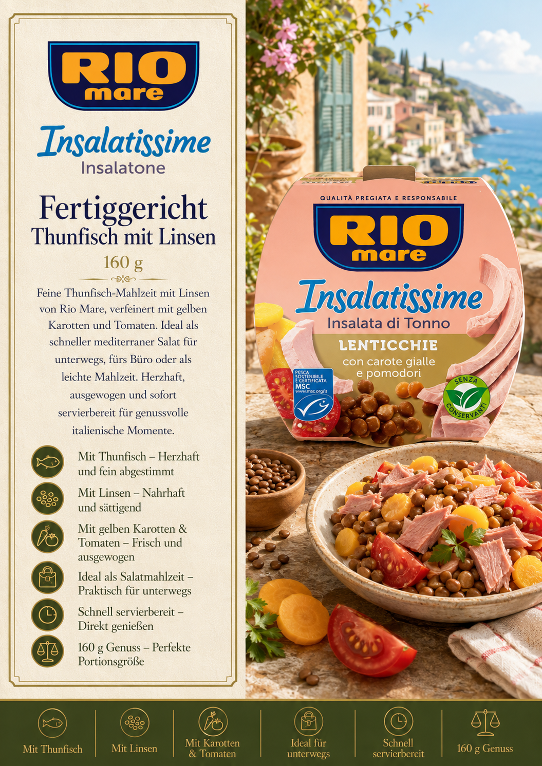 Thunfisch, Linsen, Lenticchie, Insalata, 160 g