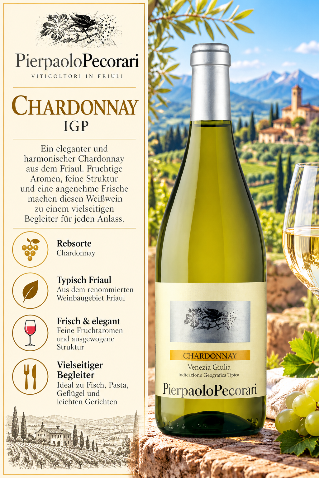 Weißwein, Chardonnay, IGP, Flasche, Vitis Vinifera