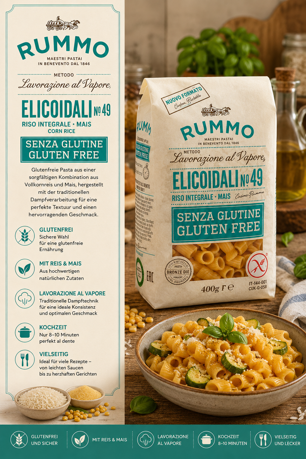 Glutenfrei, Pasta, Riso integrale, Mais, Maestri pasta