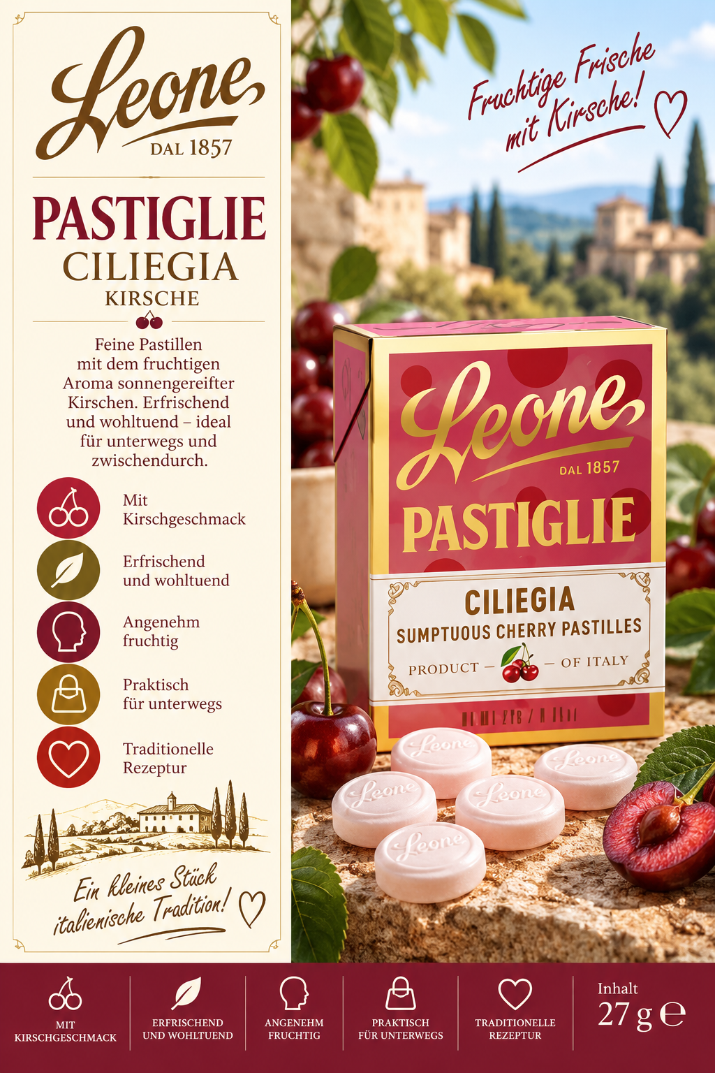 Kirsche, Pastiglie, Schachtel, Kirschenaroma, Italienische Tradition