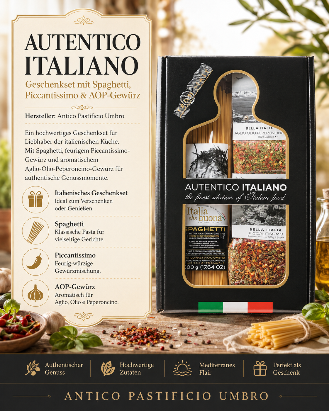 italienische küchengewürze, spaghetti-set, gepfeffertes gewürzset, spice gift set, pastificio umbro